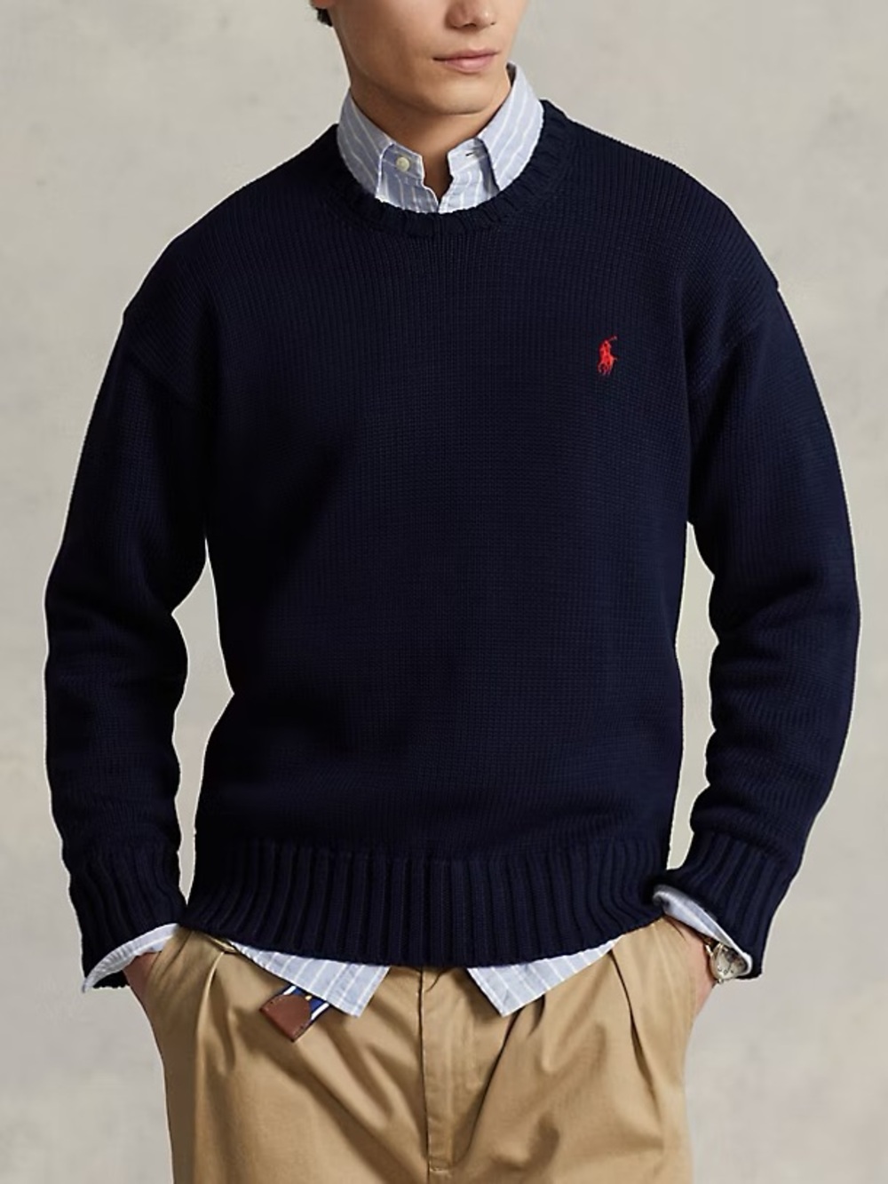 Polo Ralph Lauren Men's Navy Lambswool Crewneck Sweater Sz L Red Pony Embroidere